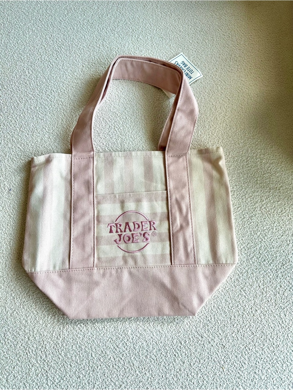 Trader Joe’s Mini Tote Set of 4 NWT Pastel Striped Bags Pink Blue Green Beige - Picture 6 of 6